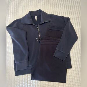 Spanx Air Essentials navy set: ¼ zip pullover with tapered pants